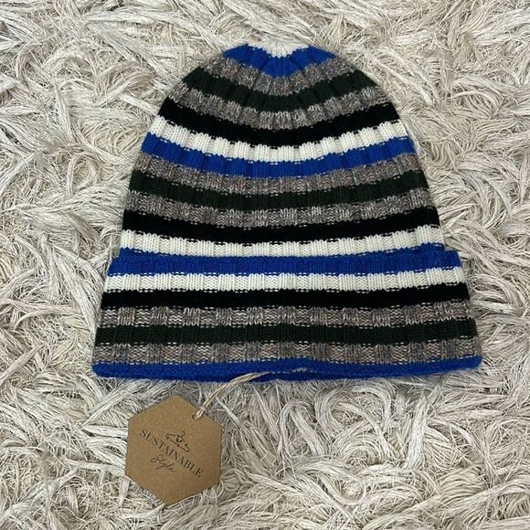 NWT Free People Rib Multicolor Stripe Recycled Cashmere Wool Beanie One Size - Picture 2 of 5